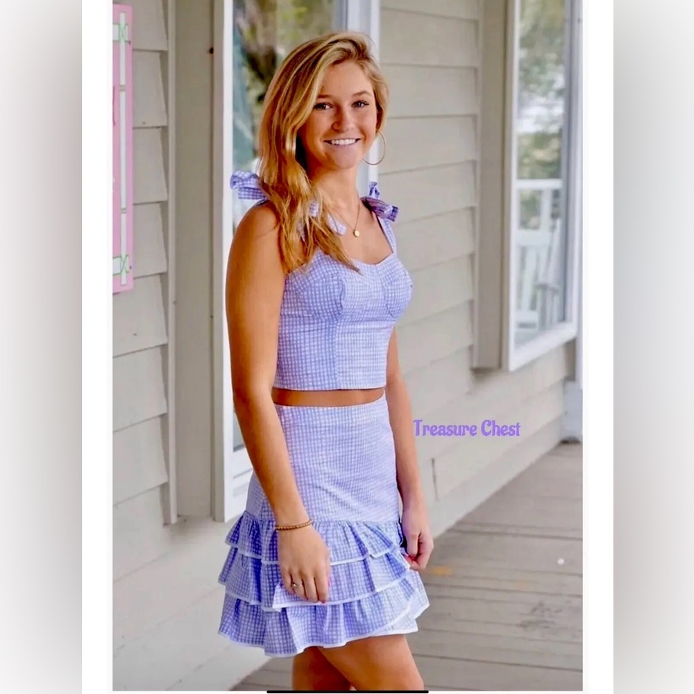 Lilly Pulitzer NWT Rosalie Mini Skirt & Crop Top Lilac Gingham $198  Size 14 - Picture 12 of 16